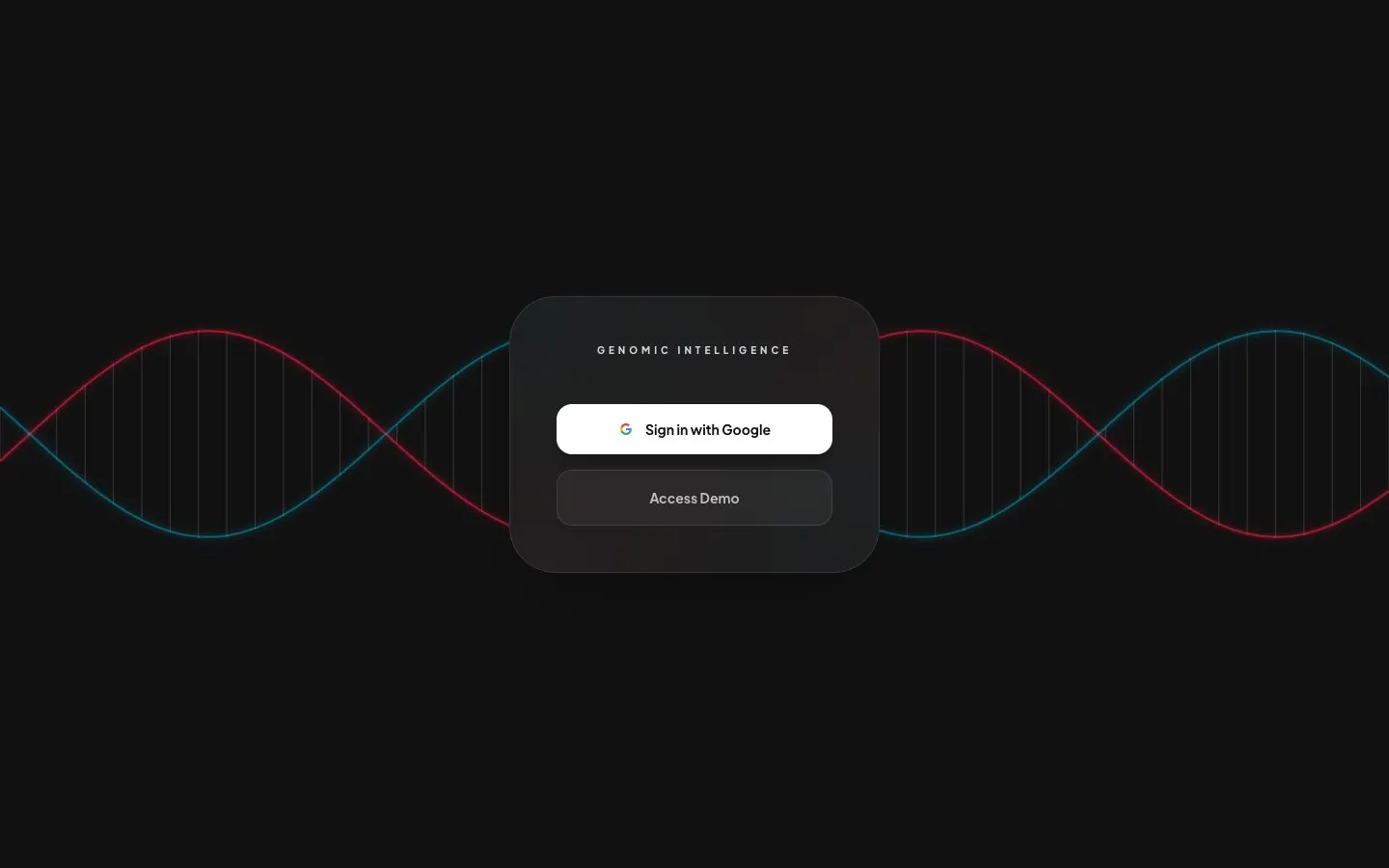 Nucleus genomic intelligence sign-in screen with a DNA helix visualisation