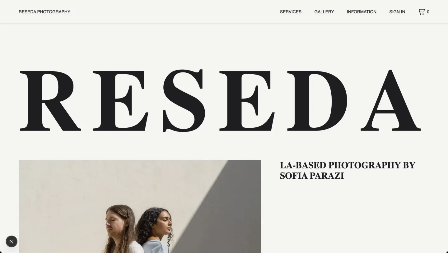 Reseda photography site clone homepage
